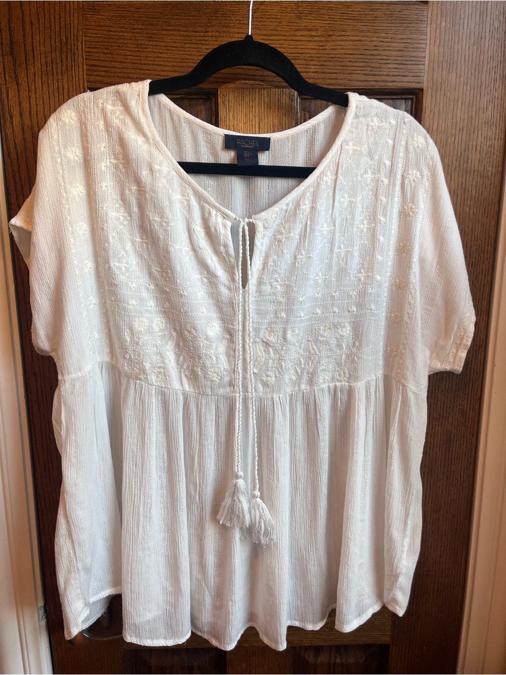 RACHEL Rachel Roy White Embroidered Tassel Peasant Blouse